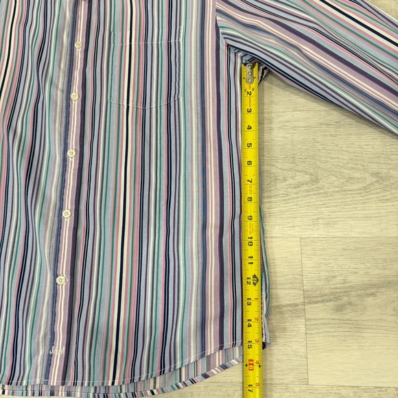 Johnston & Murphy Tailored Fit Multicolor Striped Button-Down 100% Cotton Shirt - Picture 9 of 17